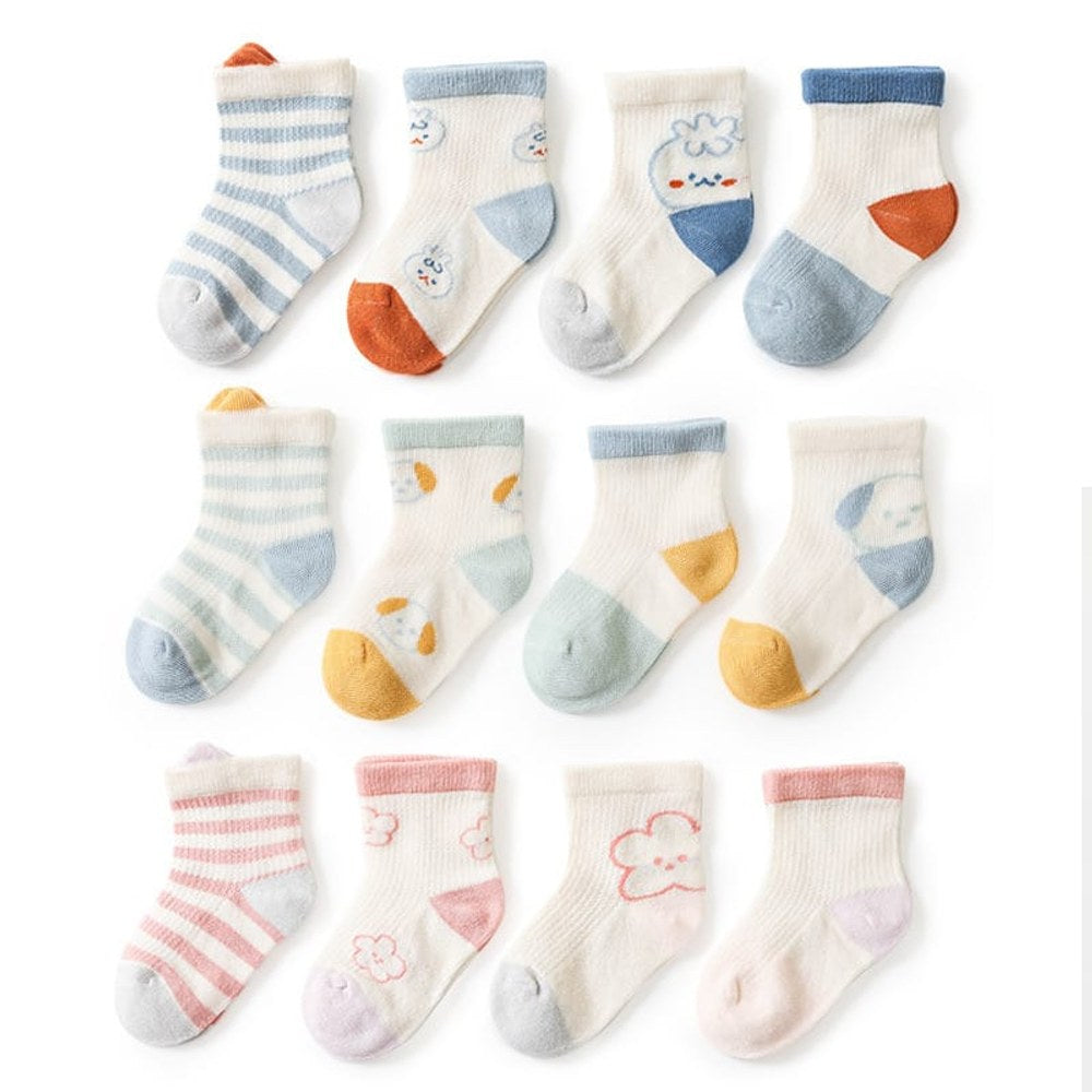 Kids Embroidered Pattern & Striped Pattern Breathable Socks 1lot =4pairs
