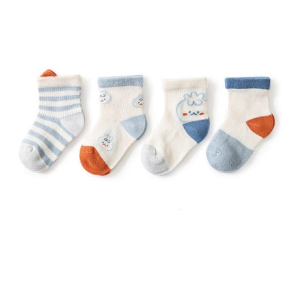 Kids Embroidered Pattern & Striped Pattern Breathable Socks 1lot =4pairs