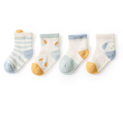 Kids Embroidered Pattern & Striped Pattern Breathable Socks 1lot =4pairs