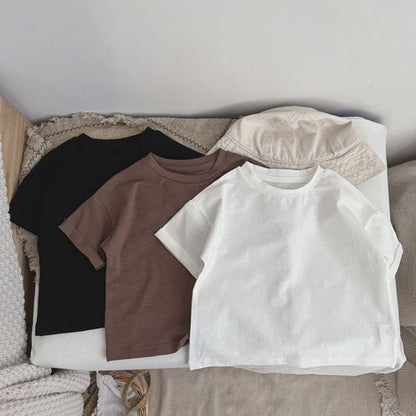 Baby Boy And Girl Solid Color O-Neck Short-Sleeved Basic T-Shirt