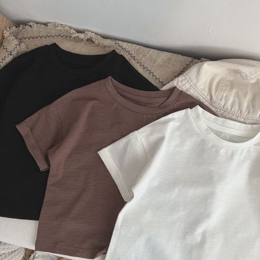 Baby Boy And Girl Solid Color O-Neck Short-Sleeved Basic T-Shirt