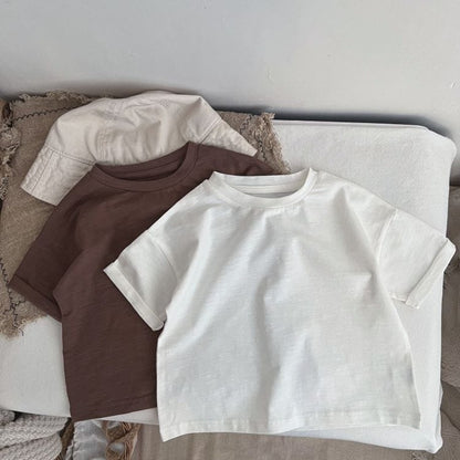 Baby Boy And Girl Solid Color O-Neck Short-Sleeved Basic T-Shirt