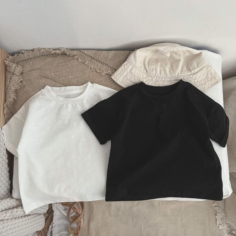 Baby Boy And Girl Solid Color O-Neck Short-Sleeved Basic T-Shirt