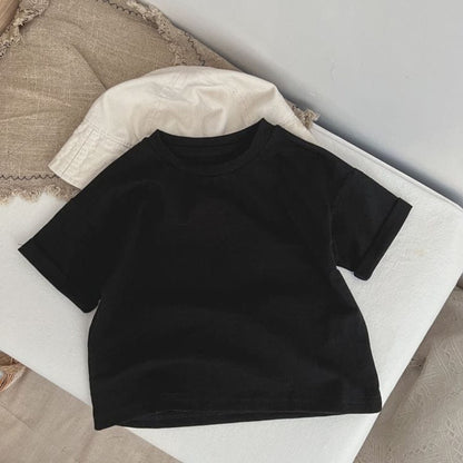 Baby Boy And Girl Solid Color O-Neck Short-Sleeved Basic T-Shirt