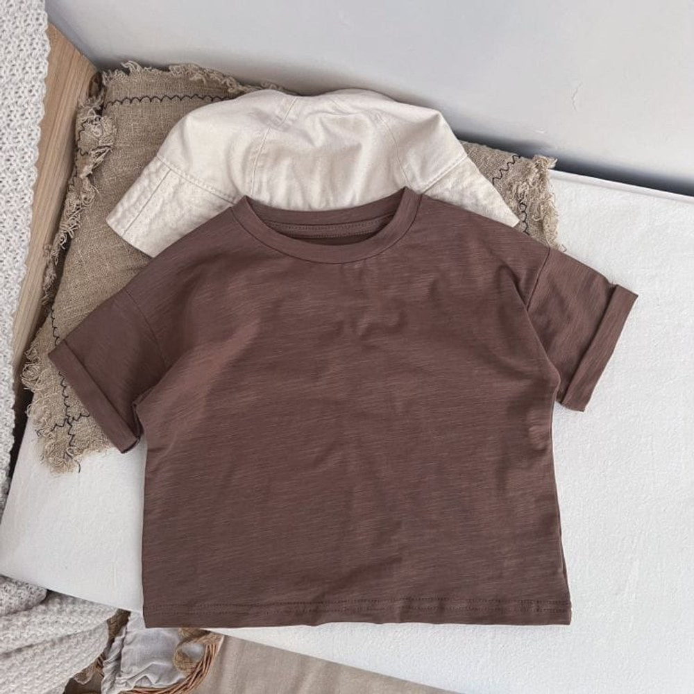 Baby Boy And Girl Solid Color O-Neck Short-Sleeved Basic T-Shirt