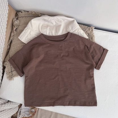 Baby Boy And Girl Solid Color O-Neck Short-Sleeved Basic T-Shirt