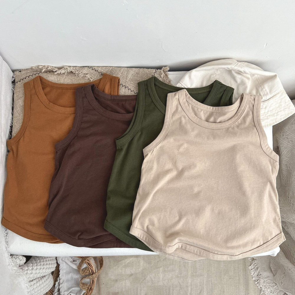 Baby Boy And Girl Solid Color O-Neck Sleeveless Multiple Color T-Shirt