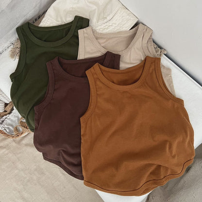 Baby Boy And Girl Solid Color O-Neck Sleeveless Multiple Color T-Shirt