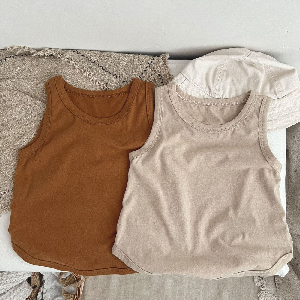 Baby Boy And Girl Solid Color O-Neck Sleeveless Multiple Color T-Shirt