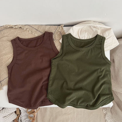 Baby Boy And Girl Solid Color O-Neck Sleeveless Multiple Color T-Shirt