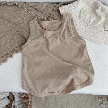 Baby Boy And Girl Solid Color O-Neck Sleeveless Multiple Color T-Shirt