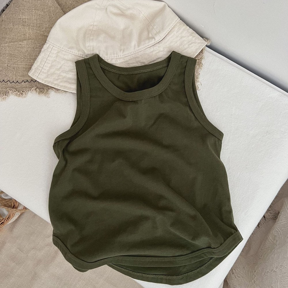 Baby Boy And Girl Solid Color O-Neck Sleeveless Multiple Color T-Shirt