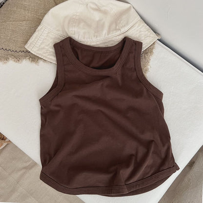 Baby Boy And Girl Solid Color O-Neck Sleeveless Multiple Color T-Shirt
