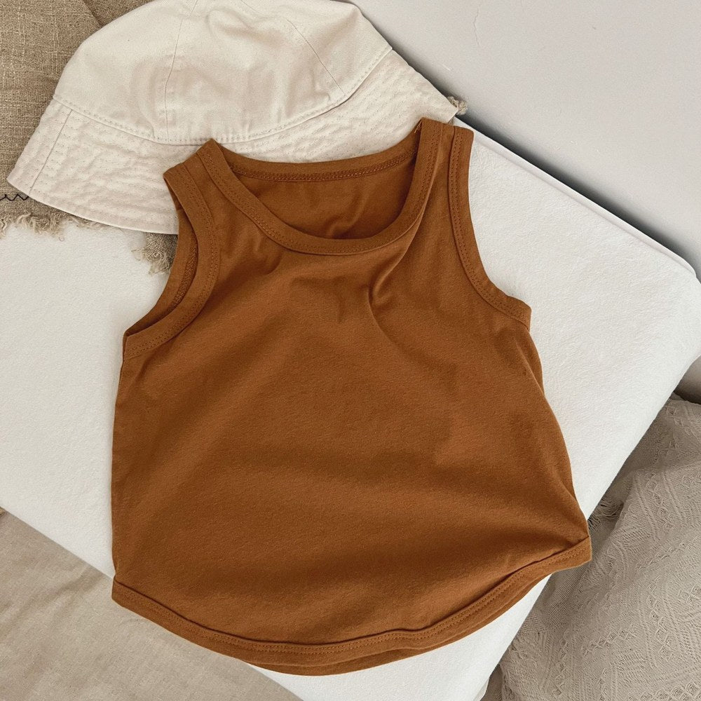 Baby Boy And Girl Solid Color O-Neck Sleeveless Multiple Color T-Shirt