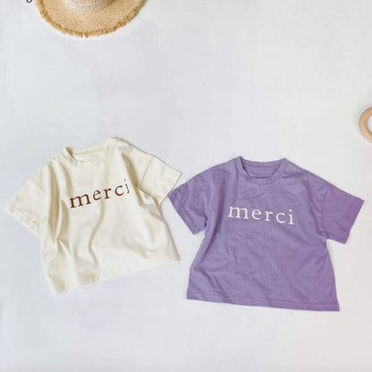 Baby Boy And Girl Letters Print Solid Color O-Neck T-Shirt