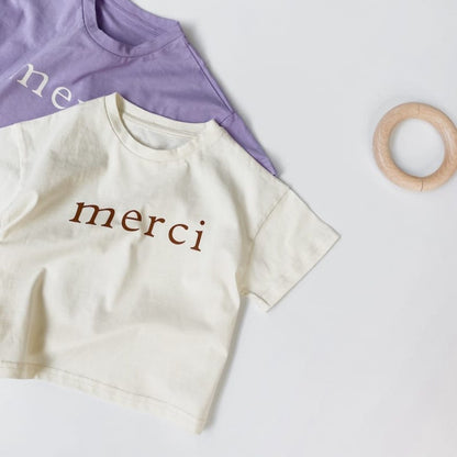 Baby Boy And Girl Letters Print Solid Color O-Neck T-Shirt