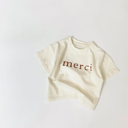 Baby Boy And Girl Letters Print Solid Color O-Neck T-Shirt