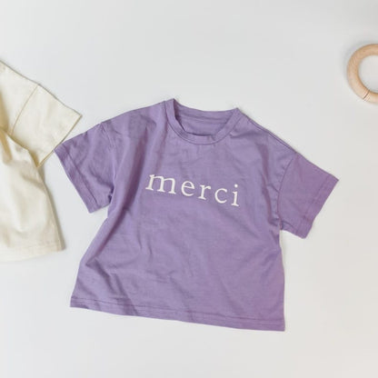 Baby Boy And Girl Letters Print Solid Color O-Neck T-Shirt