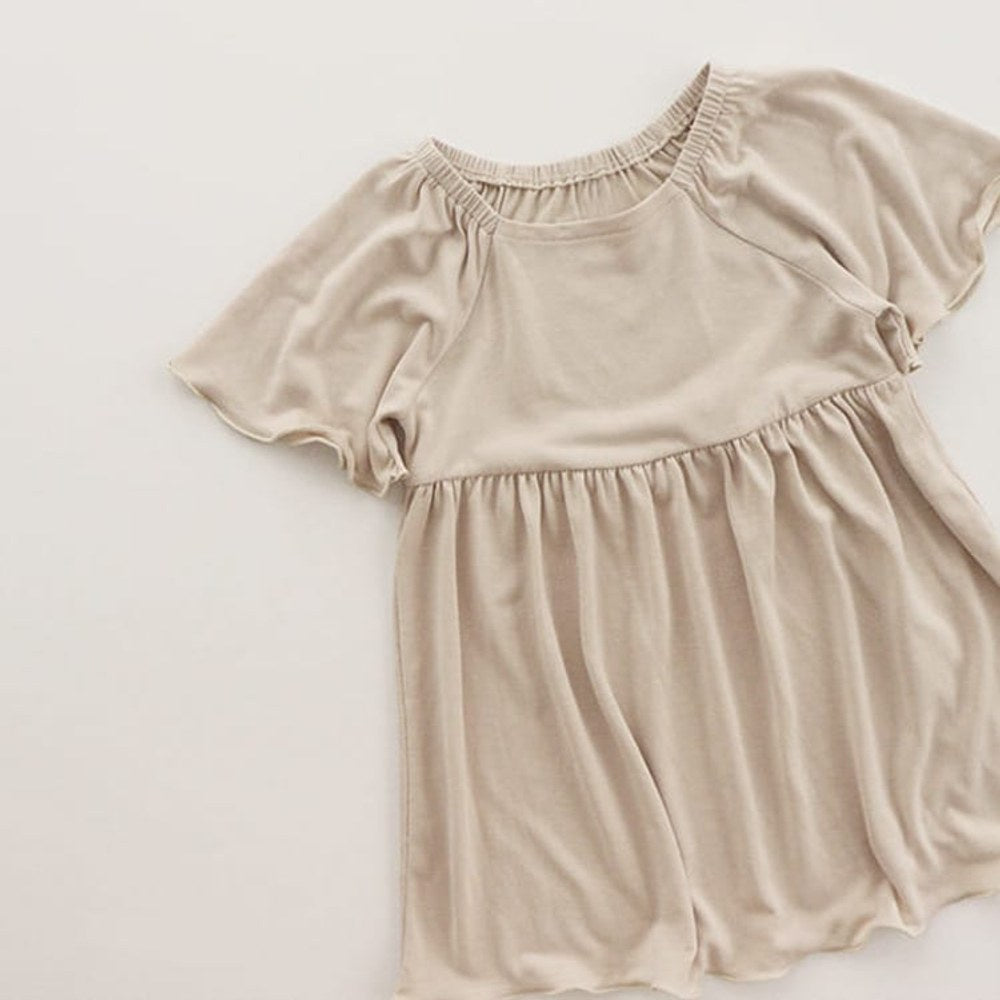 Baby Girl Solid Color Ruffle Design Square Collar Tops Combo Shorts Sets