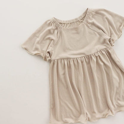 Baby Girl Solid Color Ruffle Design Square Collar Tops Combo Shorts Sets