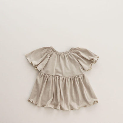 Baby Girl Solid Color Ruffle Design Square Collar Tops Combo Shorts Sets