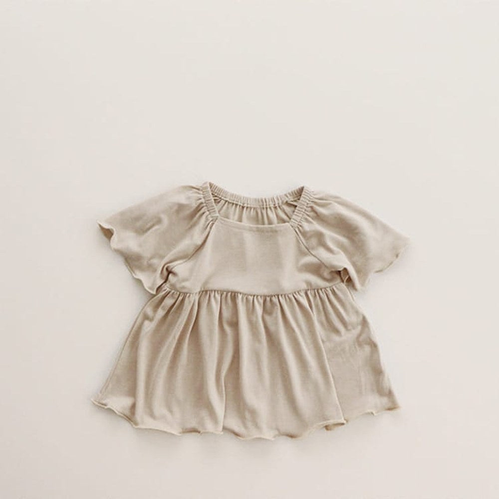 Baby Girl Solid Color Ruffle Design Square Collar Tops Combo Shorts Sets
