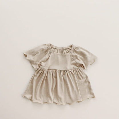 Baby Girl Solid Color Ruffle Design Square Collar Tops Combo Shorts Sets