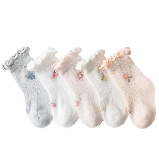 Baby Embroidered Pattern Lettuce Trim Design Socks