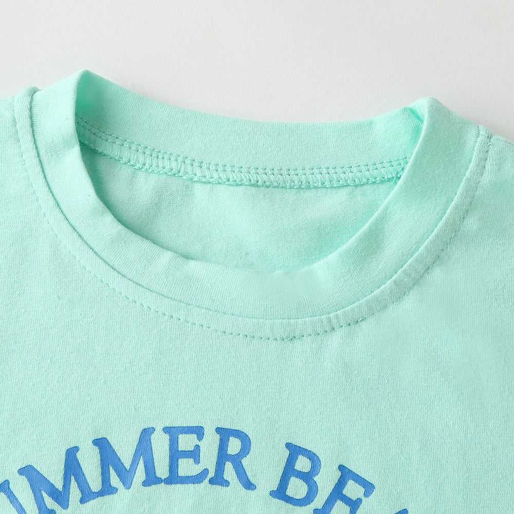 Baby Cartoon Bear & Letters Graphic O-Neck Tee Combo Solid Shorts Sets