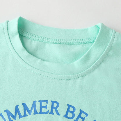 Baby Cartoon Bear & Letters Graphic O-Neck Tee Combo Solid Shorts Sets