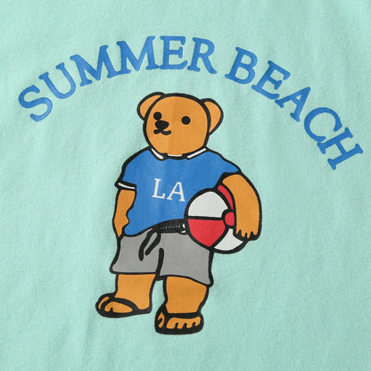 Baby Cartoon Bear & Letters Graphic O-Neck Tee Combo Solid Shorts Sets