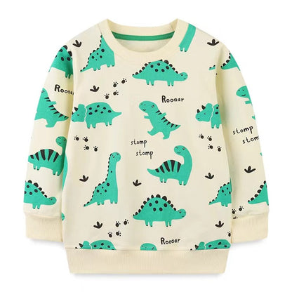 Baby Boy Cartoon Dinosaur Pattern O-Neck Western Style Hoodies