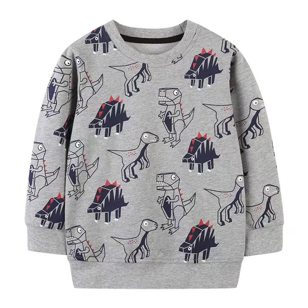 Baby Boy Cartoon Dinosaur Pattern O-Neck Western Style Hoodies
