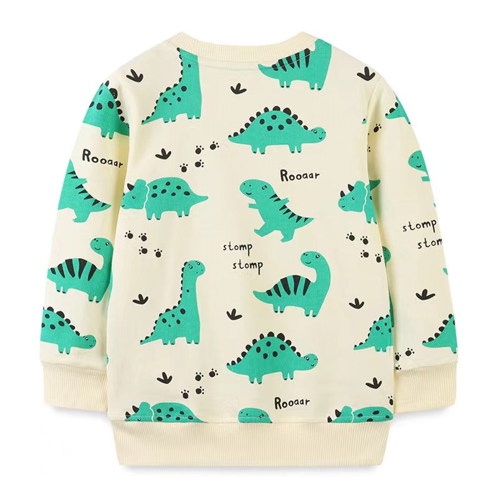 Baby Boy Cartoon Dinosaur Pattern O-Neck Western Style Hoodies