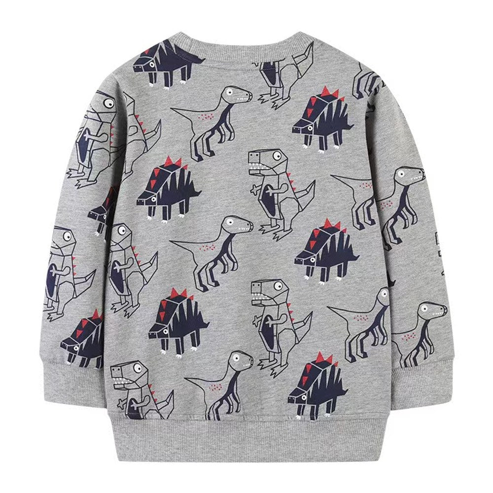 Baby Boy Cartoon Dinosaur Pattern O-Neck Western Style Hoodies