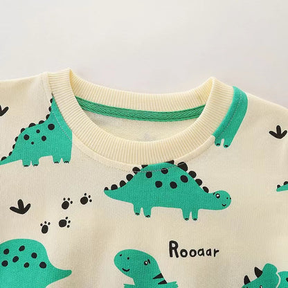 Baby Boy Cartoon Dinosaur Pattern O-Neck Western Style Hoodies