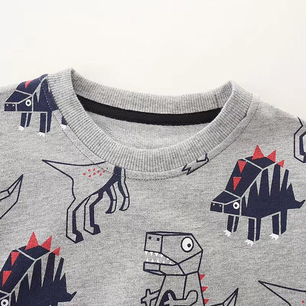 Baby Boy Cartoon Dinosaur Pattern O-Neck Western Style Hoodies