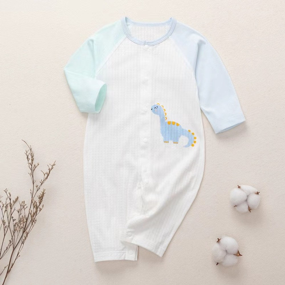 Baby Cartoon Animal Print Pattern Contrast Design Romper Pajamas