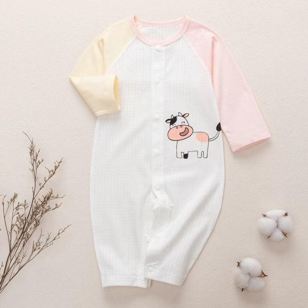 Baby Cartoon Animal Print Pattern Contrast Design Romper Pajamas