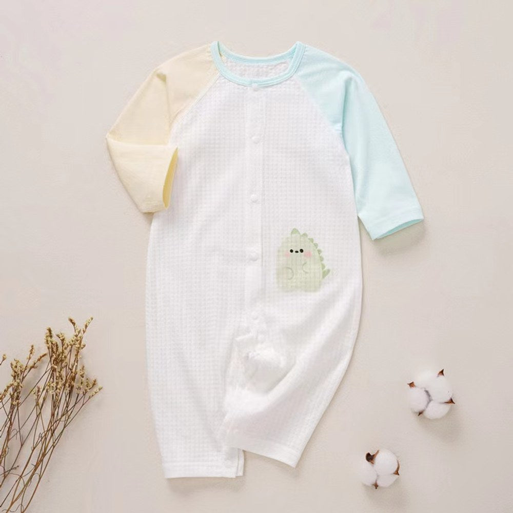 Baby Cartoon Animal Print Pattern Contrast Design Romper Pajamas