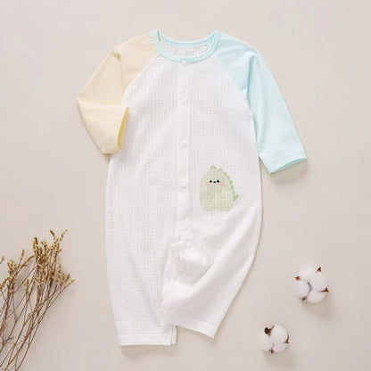 Baby Cartoon Animal Print Pattern Contrast Design Romper Pajamas