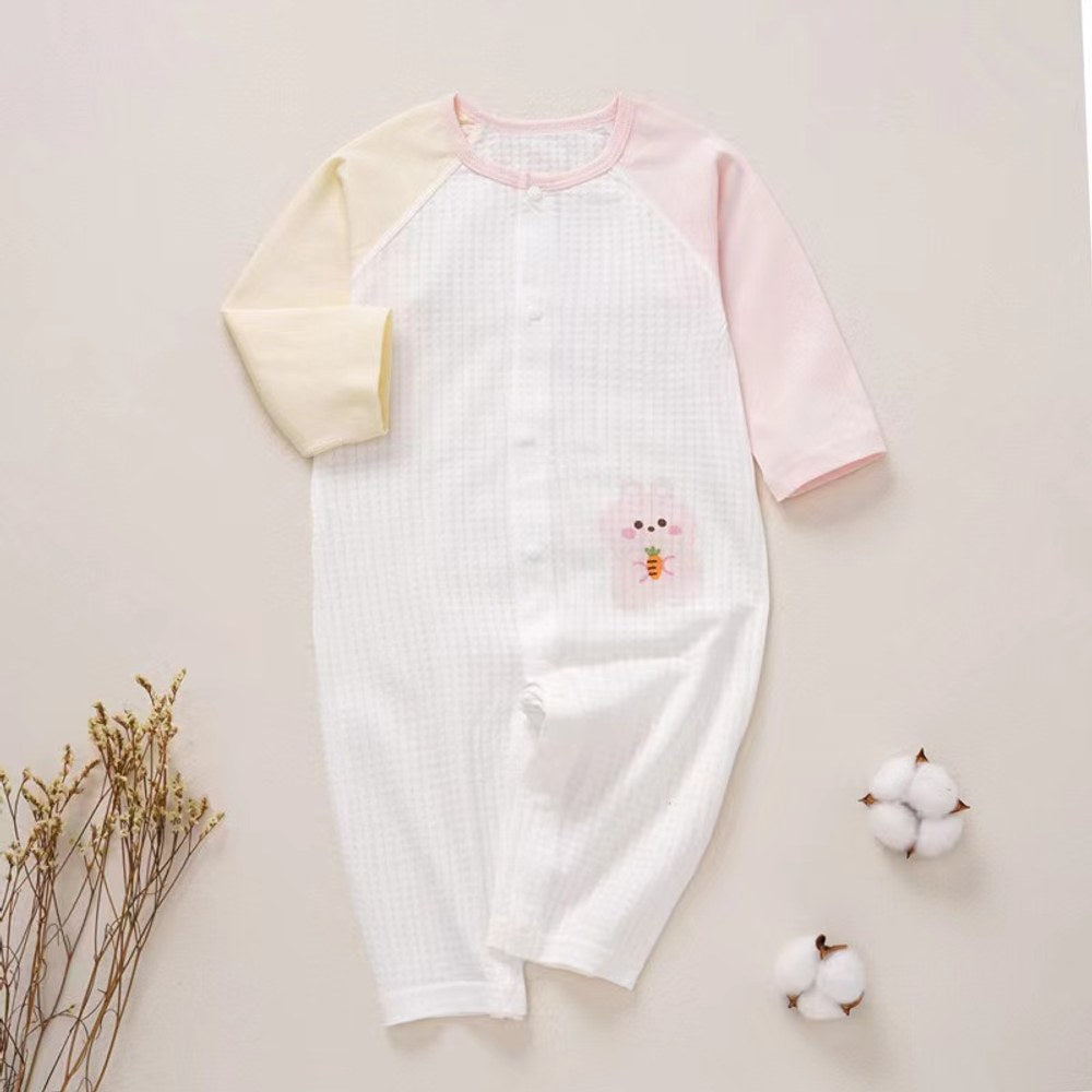 Baby Cartoon Animal Print Pattern Contrast Design Romper Pajamas