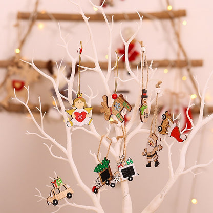Christmas Cartoon Wooden Pendant Decoration Tree Jewelry 1Box=12Pieces
