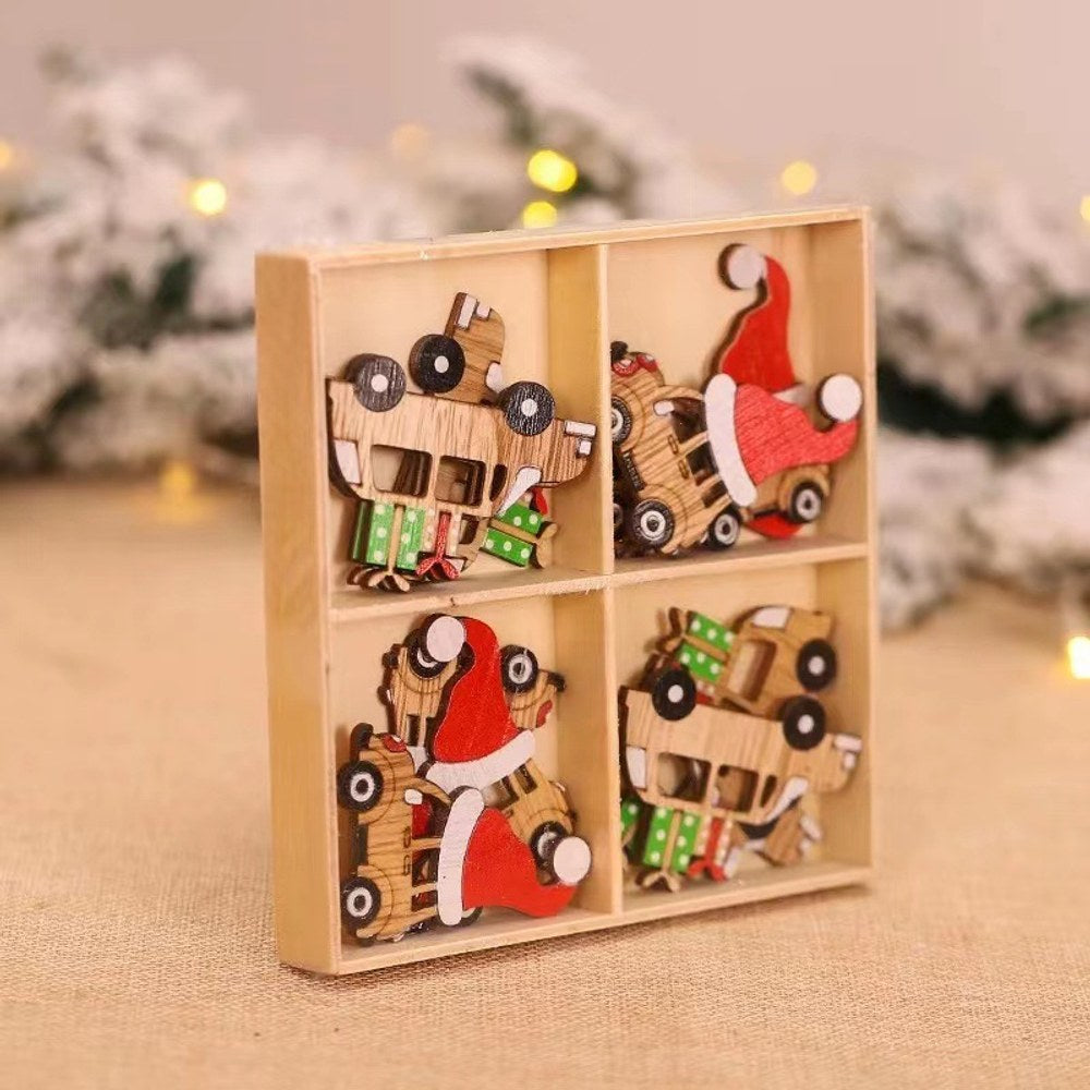 Christmas Cartoon Wooden Pendant Decoration Tree Jewelry 1Box=12Pieces