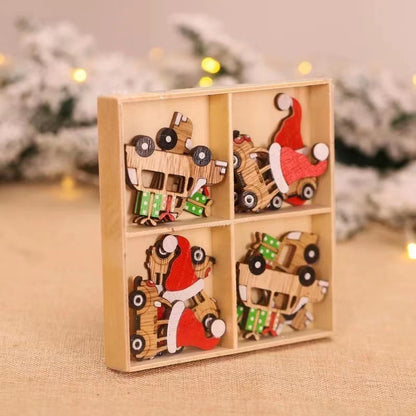 Christmas Cartoon Wooden Pendant Decoration Tree Jewelry 1Box=12Pieces