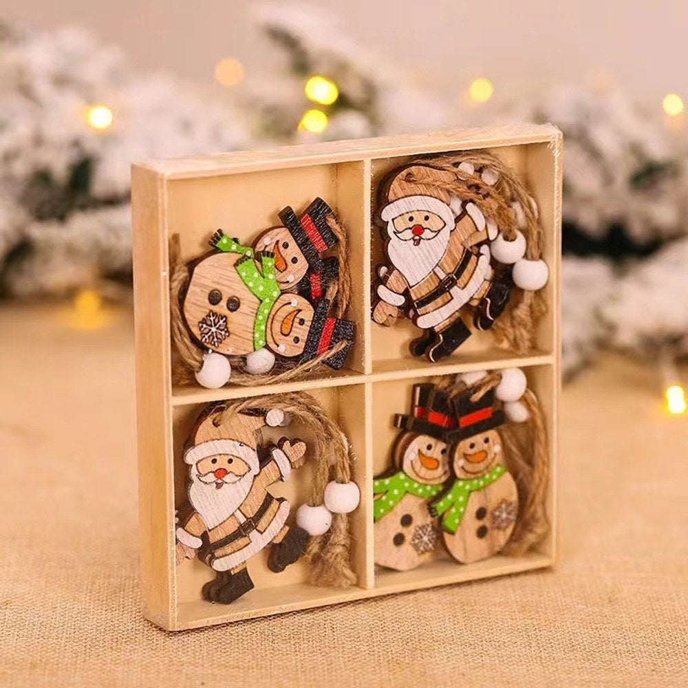 Christmas Cartoon Wooden Pendant Decoration Tree Jewelry 1Box=12Pieces