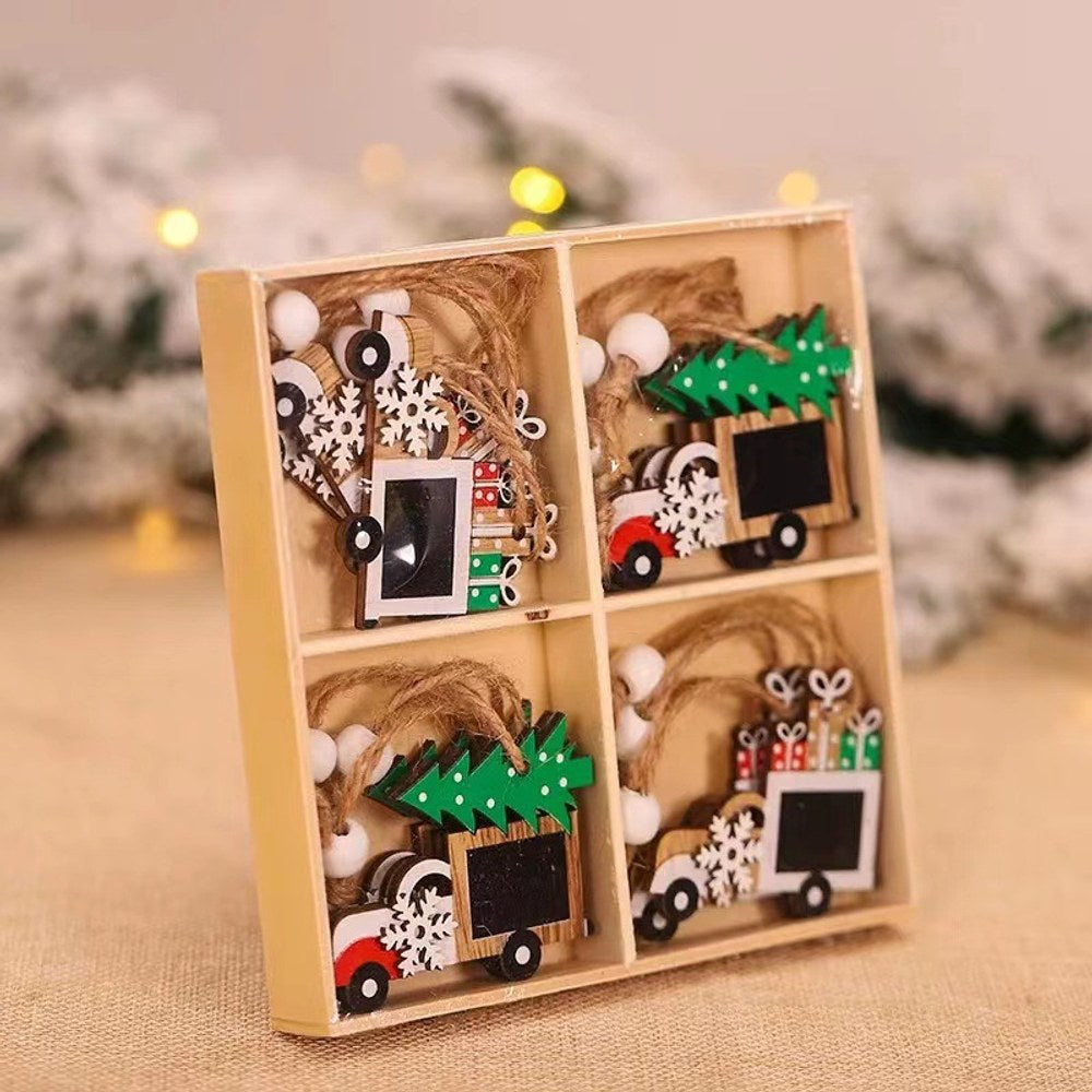 Christmas Cartoon Wooden Pendant Decoration Tree Jewelry 1Box=12Pieces