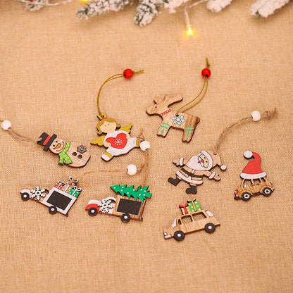 Christmas Cartoon Wooden Pendant Decoration Tree Jewelry 1Box=12Pieces
