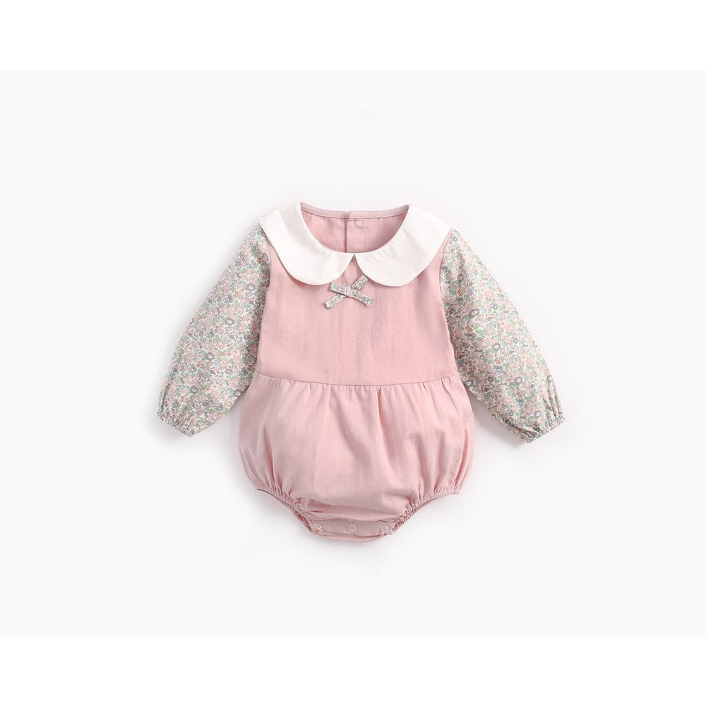 Baby Girl Floral Pattern Doll Neck False 2-Piece Design Cute Bodysuit Bodysuit