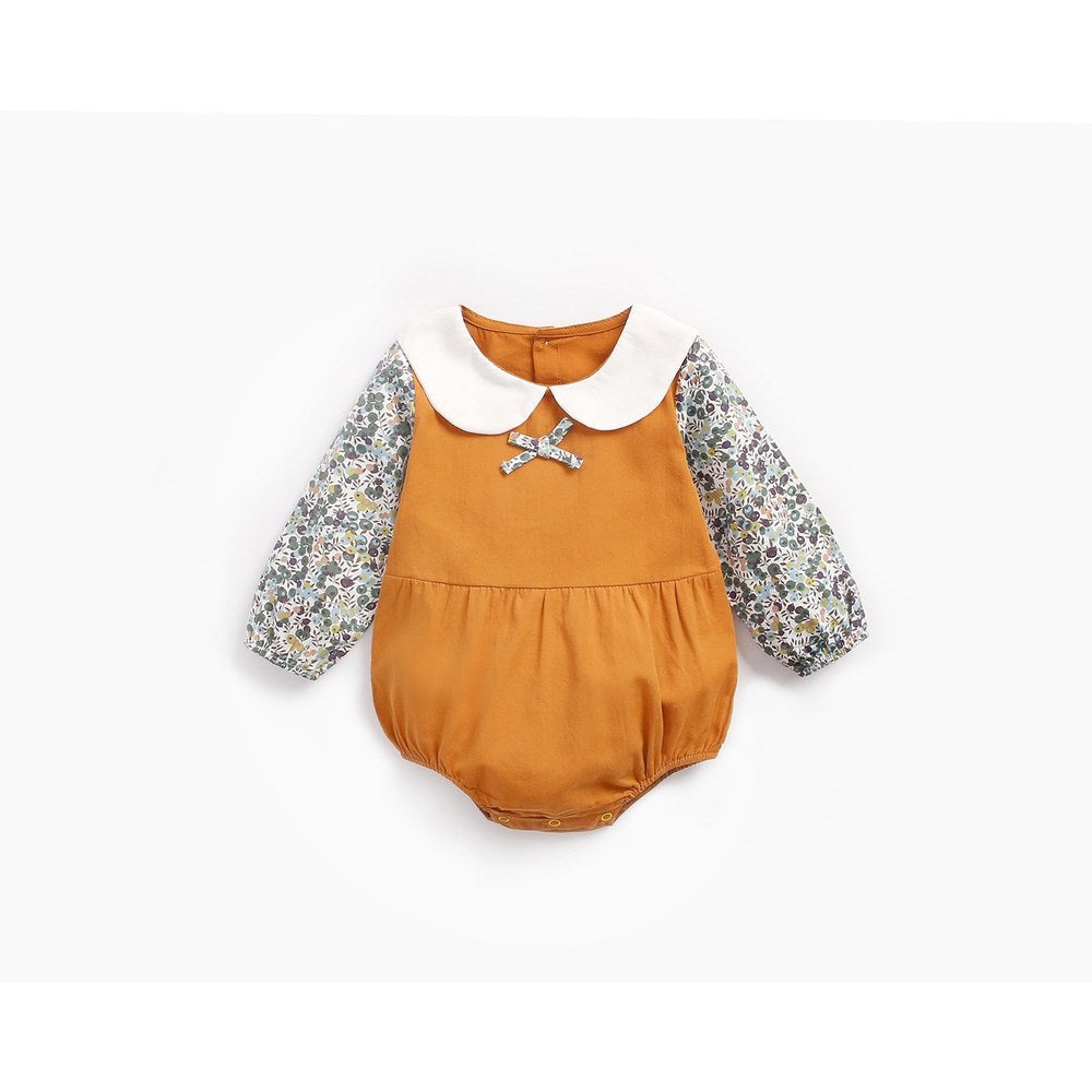 Baby Girl Floral Pattern Doll Neck False 2-Piece Design Cute Bodysuit Bodysuit